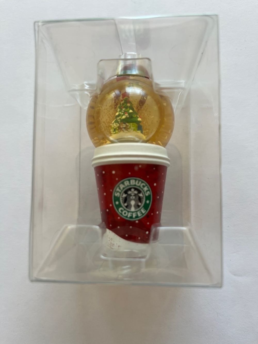 Starbucks Red Holiday Cup with Gold Snow Globe Topper